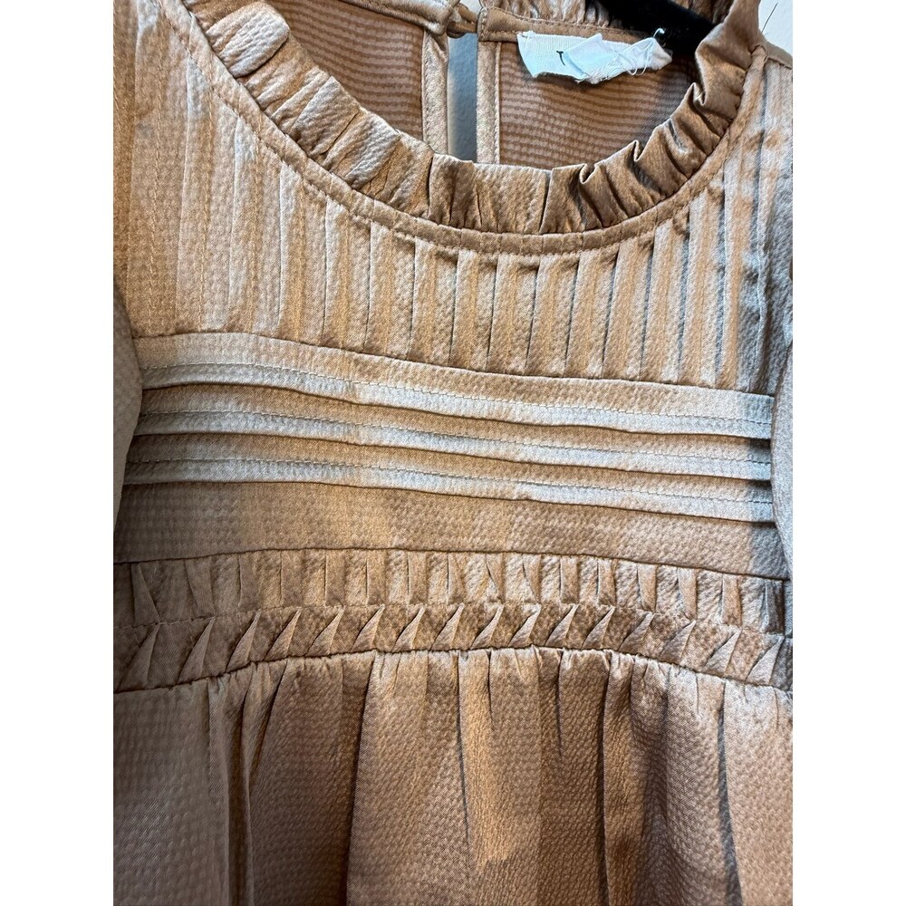 THML Tan Pintuck Flutter Sleeve Blouse Size S - Picture 5 of 7